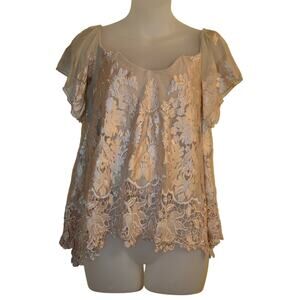 Sky Clothing Brand S Top Off Shoulder Beige Nude Lace Corset Embroidered Floral